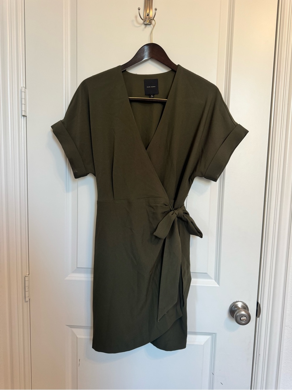 Alex Marie Olive Green Wrap Mini Dress with Side Tie